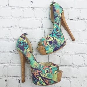 Tribal Print Cork Platform Heels Chinese Laundry